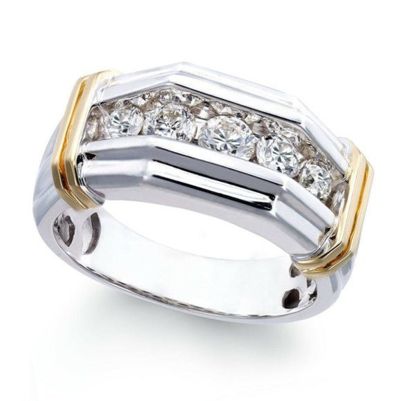Men's two tone Silver Gold White Sapphire 925 Silver Fashion Wedding Band